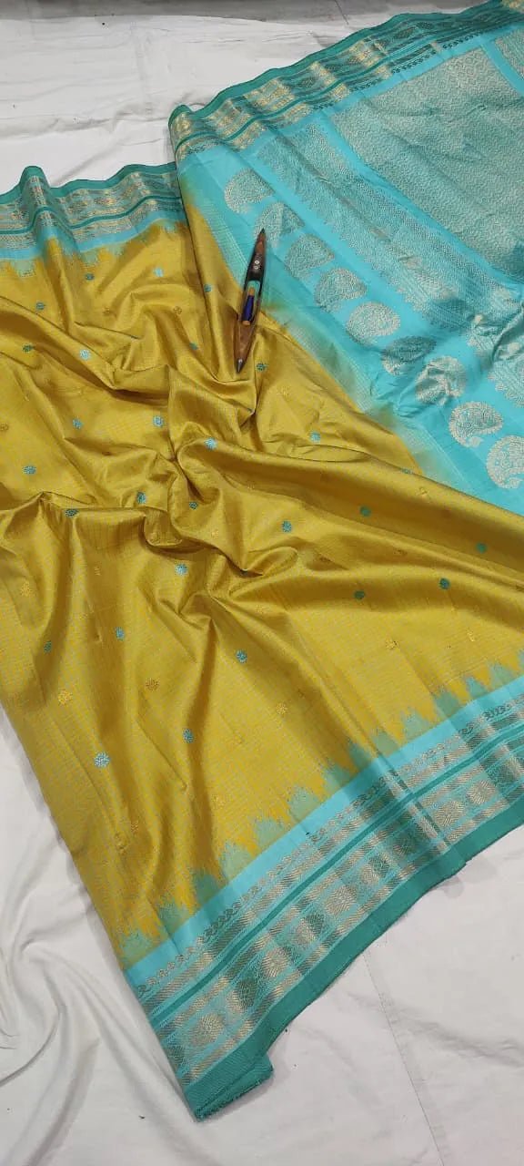 Gadwal Handloom Pure Silk Traditional Border Saree – Menthi with Sea Green - GadwalHandloom