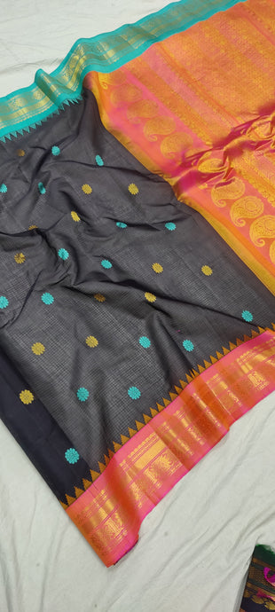 Gadwal Pure Sico Kuttu border-7_Black with kanakambram and seeblue