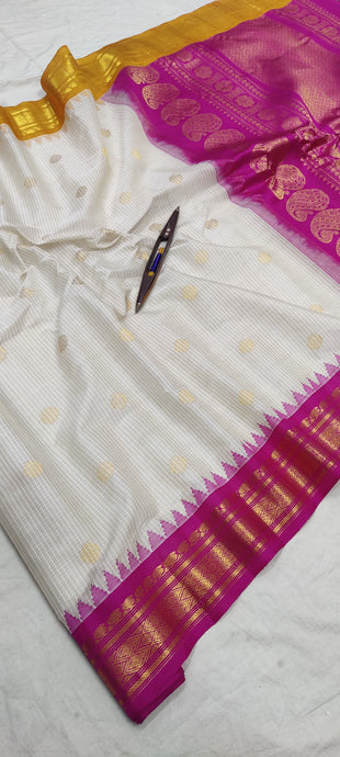 Gadwal Pure Sico Kuttu border-9_cream with pink and yellow