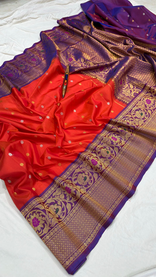 Gadwal Handloom Pure Silk Turning Border red with megentha_pink_1