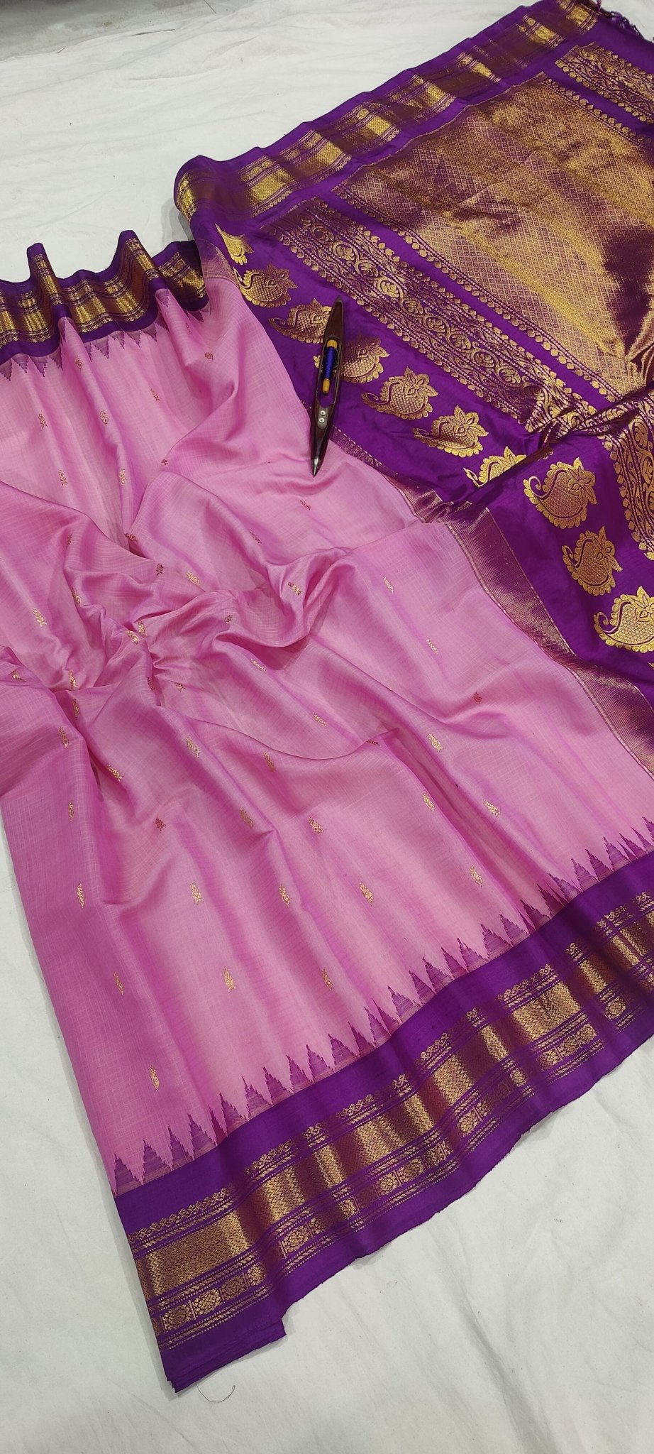 Gadwal Handloom Pure Sico Kuttu border - 14_light pink with mejantha - GadwalHandloom