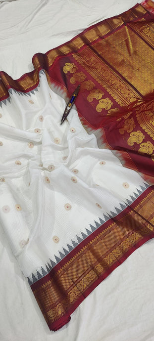 Gadwal Handloom Pure Sico Kuttu Border_2_ Off - white With Red Border - GadwalHandloom
