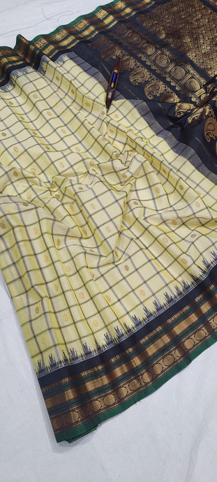 Gadwal Handloom Pure Sico Kuttu border - 25_light lemon yellow with black - GadwalHandloom