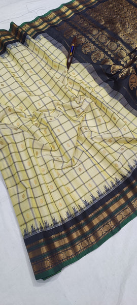 Gadwal Handloom Pure Sico Kuttu border-25_light lemon yellow with black