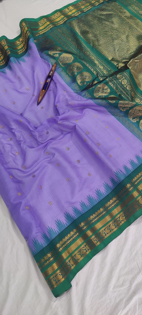 Gadwal Handloom Pure Sico Kuttu border - 4_lavender with ramagreen - GadwalHandloom