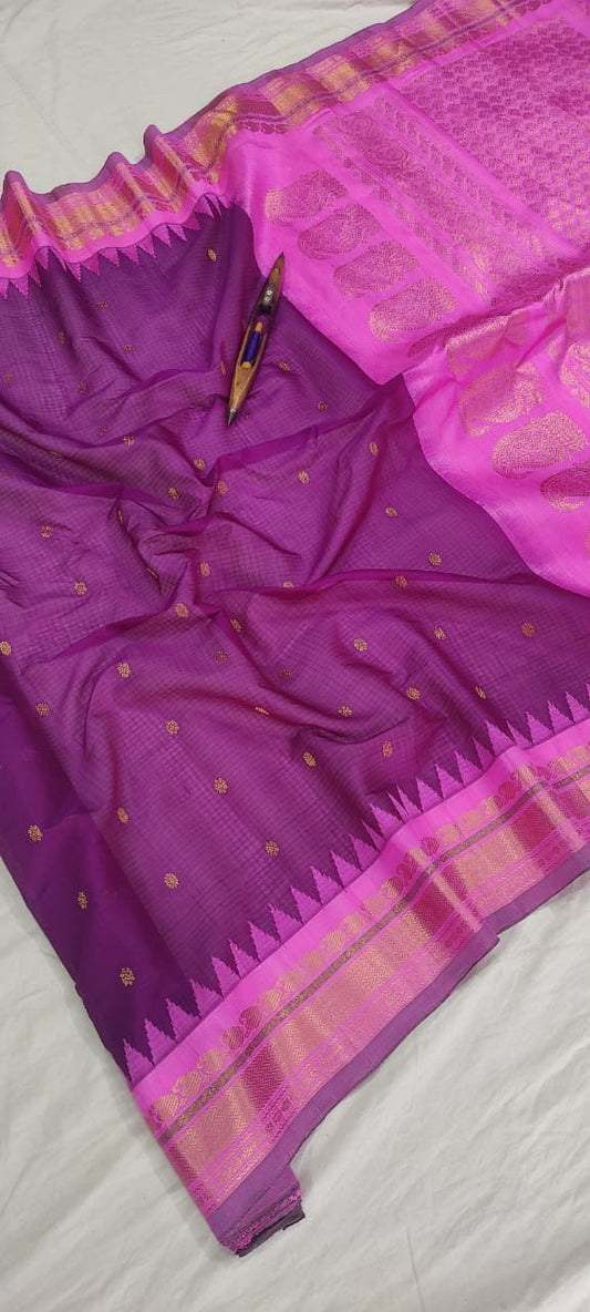 Gadwal Handloom Pure Sico Kuttu border - 6_jamun with pink - GadwalHandloom