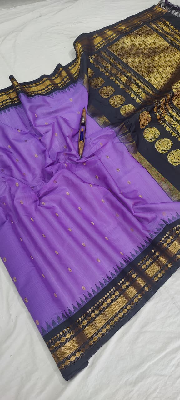 Gadwal Handloom Pure Sico Kuttu border - 7_lavender with green - GadwalHandloom
