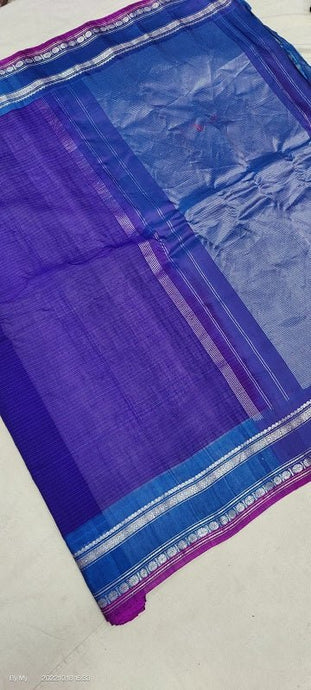Gadwal Handloom Pure Sico Silver Jari blue with SkyBlue - GadwalHandloom