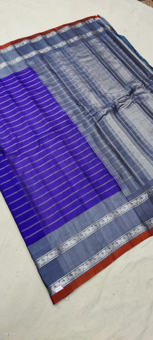 Gadwal Handloom Pure Sico SilverJari blue with Grey - GadwalHandloom