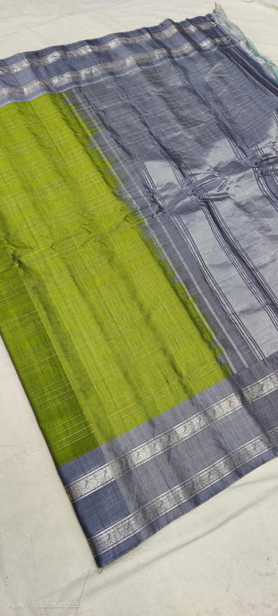Gadwal Handloom Pure Sico SilverJari Centialgreen with Grey - GadwalHandloom