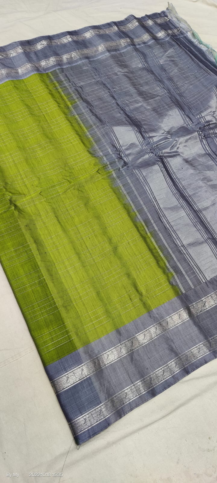 Gadwal Handloom Pure Sico SilverJari Centialgreen with Grey - GadwalHandloom