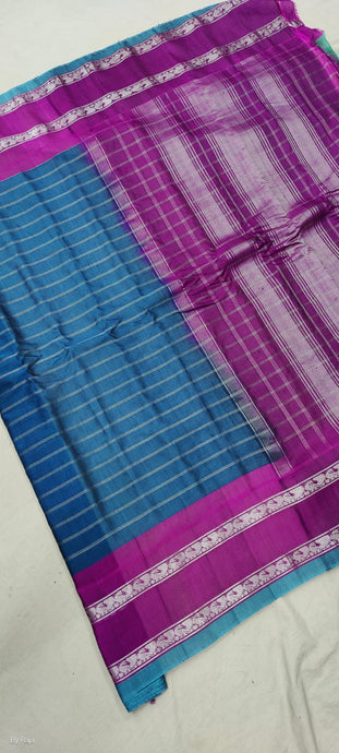 Gadwal Handloom Pure Sico SilverJari Rani pink with CentialBlue - GadwalHandloom